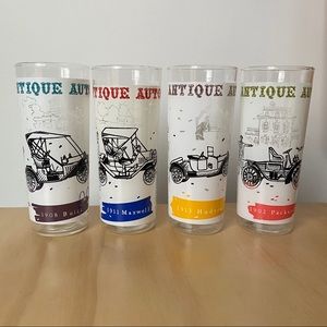 Vintage Antique Auto Collection glasses set of 4